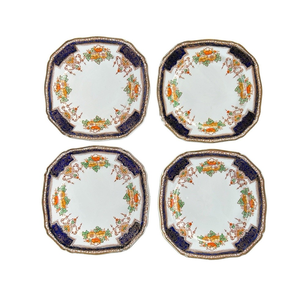Vtg Royal Victoria  Semi Porcelain Square Bread Plates Set Of 4  England Floral